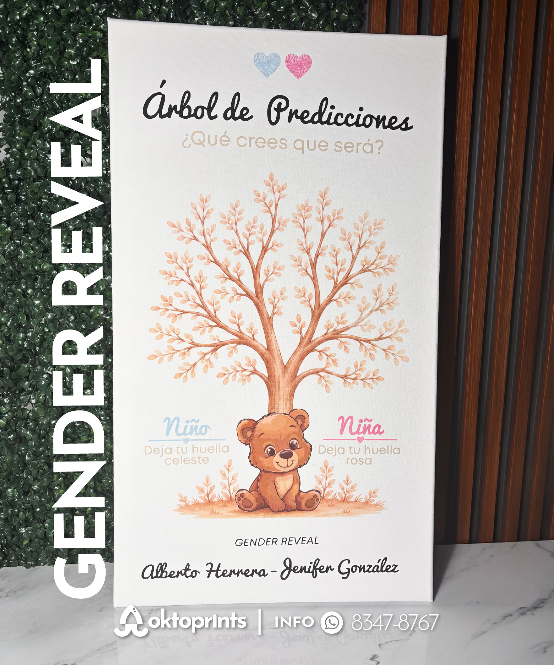 Lienzo árbol de predicciones para baby shower